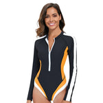 Long Sleeved Sun Protection One-piece Sports Swimsuit for Women High Elasticity Slim Zipper Sports Bikini Monokini Surfing Suit