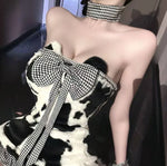 Black And White Cow Sexy Dress Cute Pure Desire Role-Play Nightdress Off-the-shoulder Charming Mini Dress For Woman Elegant FGG3