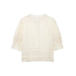 Women's Fashion Lace Romantic Style Shirt Women White Lace Trim Puff Sleeve Neck Button Front Casual Shirt For Daily Wear RJWE