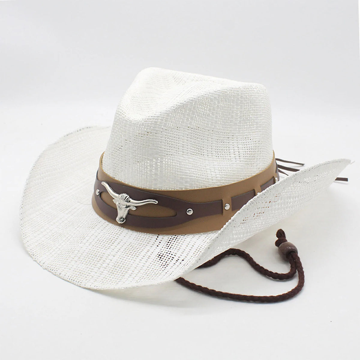 Womens Straw Cowboy Hat With Bull Head Wide Brim Breathable Western Hat With Chin Strap Sun Hat For Beach Outdoor Vacation 2026