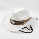Womens Straw Cowboy Hat With Bull Head Wide Brim Breathable Western Hat With Chin Strap Sun Hat For Beach Outdoor Vacation 2026