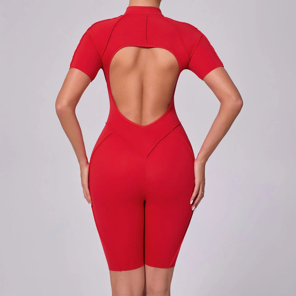 Summer Zipper Short Sleeve Yoga Jumpsuit Women Outerwear Sports Fitness Hip-lifting Backless One-piece Workout Gym Tracksutis