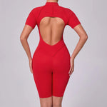 Summer Zipper Short Sleeve Yoga Jumpsuit Women Outerwear Sports Fitness Hip-lifting Backless One-piece Workout Gym Tracksutis