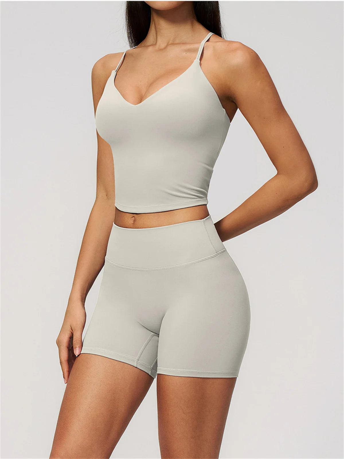 New Yoga Sets Women V Neck Back Criss Cross Sports Tank Top High Waist Butt Lift Shorts Fitness Suit Gym Running Workout Clothes