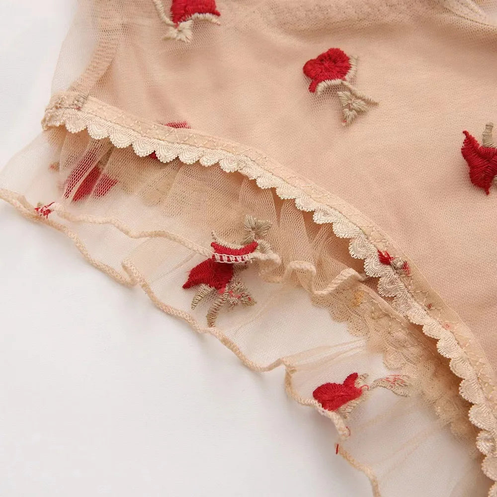 European and American new sexy embroidered see-through hollow one-piece sexy lingerie set