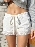 Women's Summer Shorts Drawstring Waistband Floral Eyelet Hollow White Lounge Shorts Casual