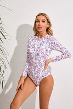 2024 Sexy Zipper Long Sleeve Women One Piece Swimsuit Floral Monokini Swim Wear Surfing Bathing Suit Swimwear Female Clothes