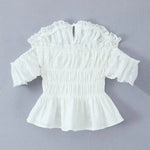 Spring New Style Elegant Ruffled One-shoulder Casual Top Shirt Womens White Off Shoulder Ruffle Waist Short Sleeve Casual OERV