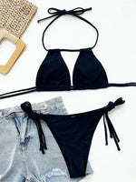 2025 Sexy Tie Side Strappy Halter Bikini Female Swimsuit Women Swimwear Two-pieces Bikini set Hollow out Bathing Suit Swim Lady
