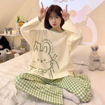 New Women's Spring and Autumn Fashion Cartoon Casual Pajamas, Thin Winter Homewear, Plus-Size Simple and Loose Teenage Pajama Se