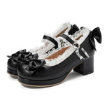 2025 Plus Size 30-48 Women's Candy Colors Mary Janes Pumps Bow Tie Ruffles Black Pink Platform Sweet Block Heels Lolita Shoes