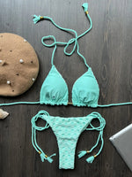 New Red Special Fabric Bikini Set Sexy Women's Hollow Fabric Split Swimsuit Summer Beach Bikini