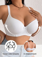 Plus Size Women's B C D Thin Cup Ribbed Push Up Bra Wide Straps Underwire Side gather Lingerie Comfort Ladies Brassiere