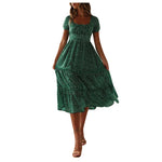 Women'S Summer Dress Fragmented Flower Flare Short Sleeve Casual Flowy Midi Dresses Elegant Temperament Party Vestidos 2024 Hot