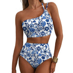 Women Sexy High Waist Split Swimsuit Lace Up Floral Bikini Set Summer Two-piece Beachwear Bathing Suit Thong Biquinis
