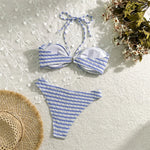 Striped Print String Halter Bandeau Bikinis Sets 2026 Sexy Swimsuit Women Ruched Swimwear Bathing Suit Brazilian Bikini Mujer