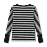Women Striped Print Long Sleeve Tops Fitted Round Neck Fall T-shirts Casual Streetwear for Daily Office Party