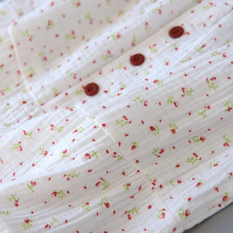 Women's 100% Cotton Crepe Gauze Nightgown Floral Sleeveless Spaghetti Strap Knee-Length Summer Home Sleep Dress M-XL
