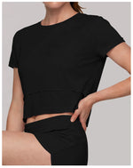 Quick Drying Pink Black Yoga T Shirts Women Short Sleeve O Neck Loose Fitness Tops Outdoor Lightweight Ruffles Short T-shirts