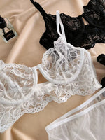 MOYISU White See-through Lace Big Breasts Small Bra Underwear Ultra Thin Set Sexy Pure Desire Underwear Underwear Underwear Set