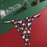4Pcs Christmas Print Underwear Breathable Shiny Belt Thong Women Skin-friendly Fashionable Casual Christmas Gifts