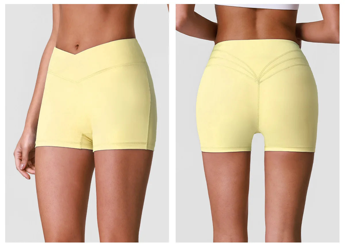 Outdoor Running Yoga Shorts Women Summer Crossed V Waist Hip Lifting Fitness Tight Sports Pants Quick Drying Gym Fitness Shorts