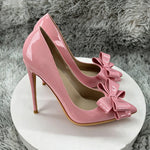 Pink Patent Leather Bow Pumps Women Pointed Toe Stiletto High Heels Elegant Wedding Party Dress Shoes Ladies Formal Evening Pump