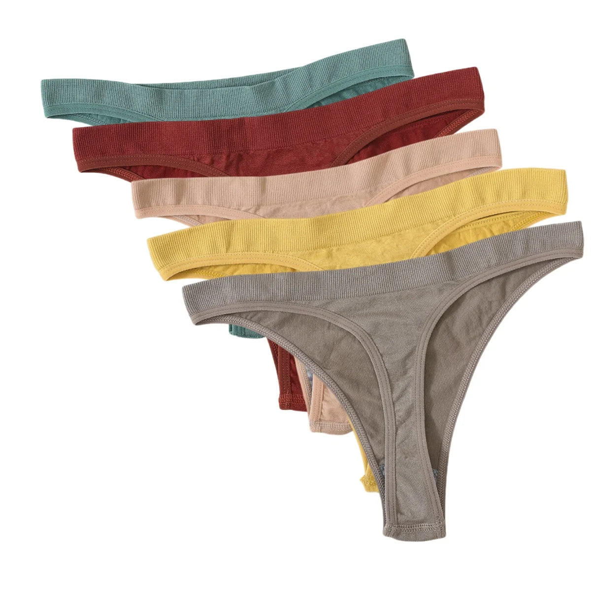 5Pcs/Set Women Brazilian Panties High Waist Thongs G-string Female Underpants Solid Color T-back Underwear Sexy Lingerie M-XL