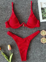 Sexy Neon V-bar Underwired Bikini 2025 Female Ribbed Swimsuit Women Thong Swimwear Two-pieces Bikini set Push up Bathing Suit