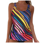 Women Summer Swimwear Loose Fit Scoop Neck Sleeveless Tankini Top Bohemian Tie Dye Print Bathing Suit Padded Swimsuit Top Xxl
