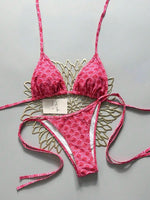 Womens Green Yellow Brazil Print Halter Tie Side Bikini Set For Beach Pool Vacation
