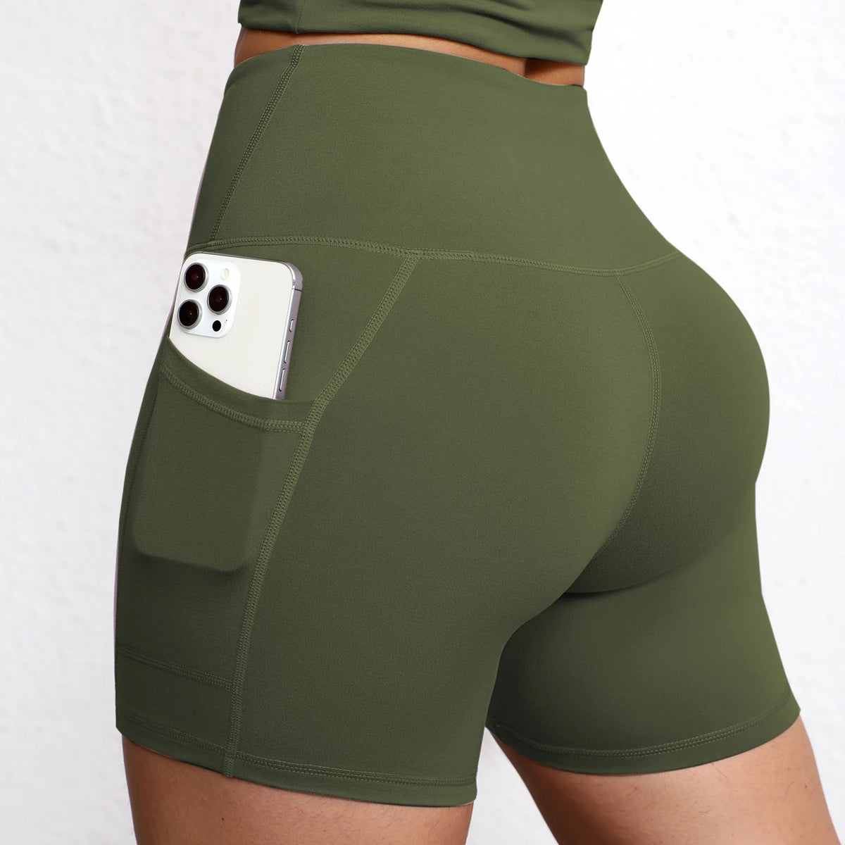Solid Pocket Shorts Women Fitness Sports Short High Waist Yoga Short Cycling Comprehensive Training Jog Squat Proof