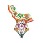 2024 Women Swimwear 2PC Cover-up Swimsuit Ruffle Solid Printed Deep V One-piece Monokini Kimono Bikini Suit Summer Beachwear
