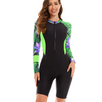 2023 New One Piece Swimsuit Women Floral Long Sleeve Swimwear Zipper Surfing Monokini Push Up Body Suit Beachwear Bathing Suit