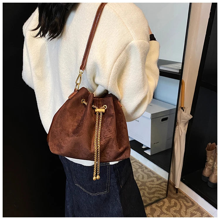 2026 Soft Commuting Crossbody Bags Faux Suede Sewing Hot Sale Bags for WomenThread Solid Color String Women's Handbags