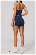 Naked Color Contrast Yoga Sets Women Hanging Neck Sports Vest Gym Clothes Breathable High Waist Shorts Fitness Suits Tracksuit