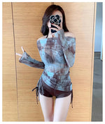 Swimsuit Women's Split Three-piece Long-sleeved Fashion Tie-dye Blouse Sexy Bikini Conservative and Slim Swimsuit