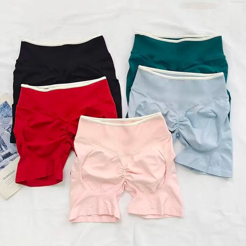 Women's High-Waisted Seamless Yoga Sports Shorts Hip-Lifting Knitted Peach Pants Summer Training Fitness Wear