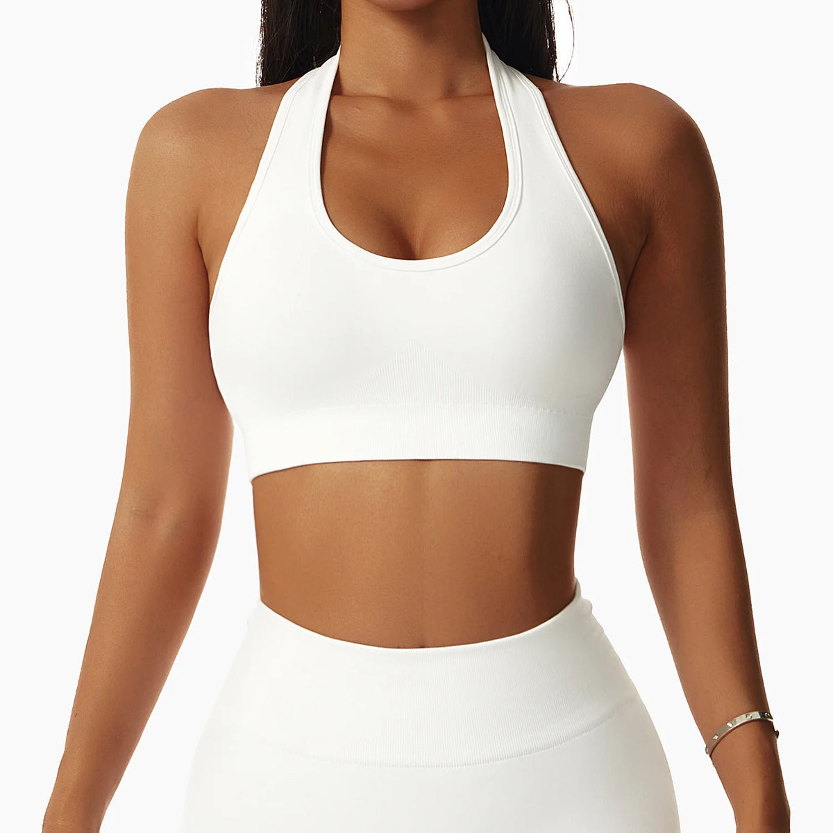 Sexy Halter Yoga Bra Gym Workout Push Up Running Sports Underwear Gathering Sports Vest Beautiful Back Fitness Top