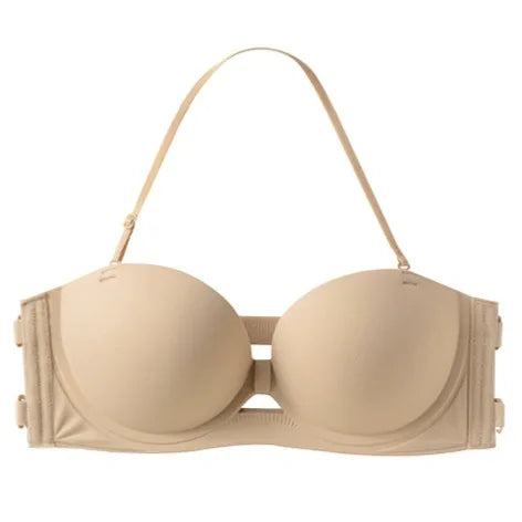 Strapless Push Up Bra, Wireless Half Cup Detachable Straps Anti-Slip Women Brassiere Small Bust Lift Sexy Cross Back Underwear