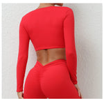 Long Sleeve Gym Crop Tops for Women Twist Deep V Workout Quick Dry Padded Sports Fitness Yoga T-Shirt