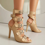 Fashion Buckle Women's Sandals Summer Shoes 2025 Sexy Cut-outs High Heels Black Peep Toe Footwear Party Office Dance Shoes Girls
