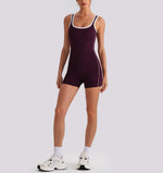 Sexy Sleeveless Backless Scrunch Yoga Jumpsuit Women Color-block U Neck Slim Sports One Piece Suits Tight Fitness Gym Overalls