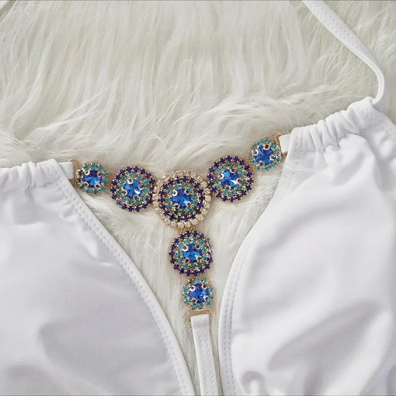 Bikini 2026 Sexy Bohemia Crystal Diamond Rhinestone Hollow Swimwear Swimsuit Women Solid Bikinis Set Bathing Suit Bikini Luxe