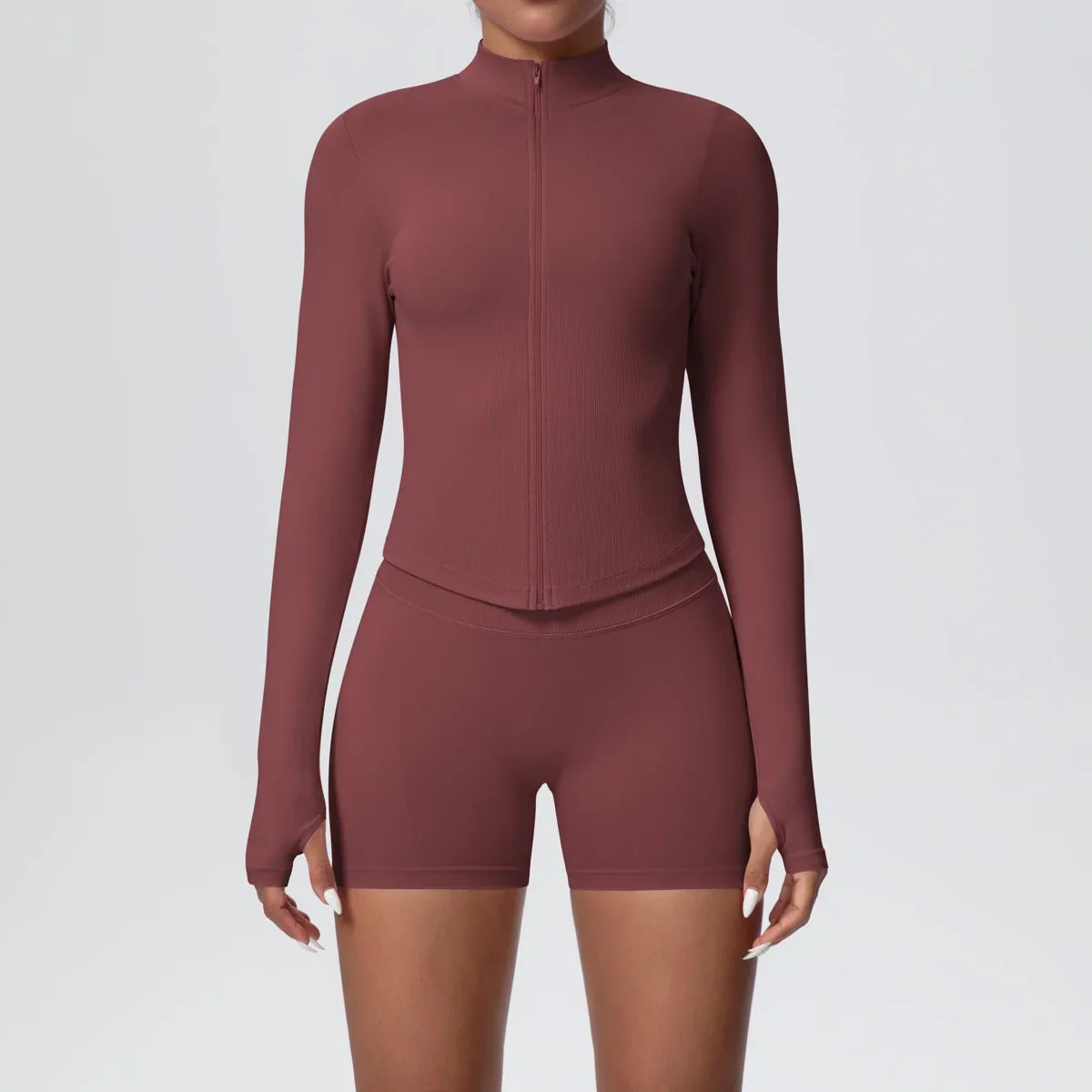 Women's Seamless Yoga Set Slim Fit Breathable High Elasticity Zipper Sports Set Outdoor Leisure Running Fitness Set