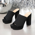 Summer New Women's Square Toe High-heeled Slippers Platform Black Fish Mouth Plus Size Party Shoes