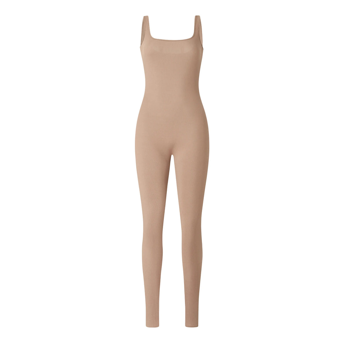 Women Sleeveless Jumpsuits Solid Color Ribbed Club Fitness Workout Overalls Streetwear Square Neck Bodycon Long Romper