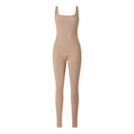 Women Sleeveless Jumpsuits Solid Color Ribbed Club Fitness Workout Overalls Streetwear Square Neck Bodycon Long Romper