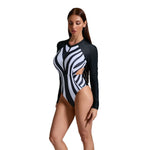 Striped One Piece Swimsuit 2025 New Long Sleeve Swimwear Women Bathing Suit Surf Training Racing Monokini Cut Out Swimming Suits