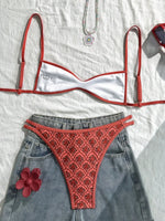 XS - XL Flowers Printed High Leg Cut Bikini Female Swimsuit Women Swimwear Two-pieces Bikini set Bather Bathing Suit Swim Lady